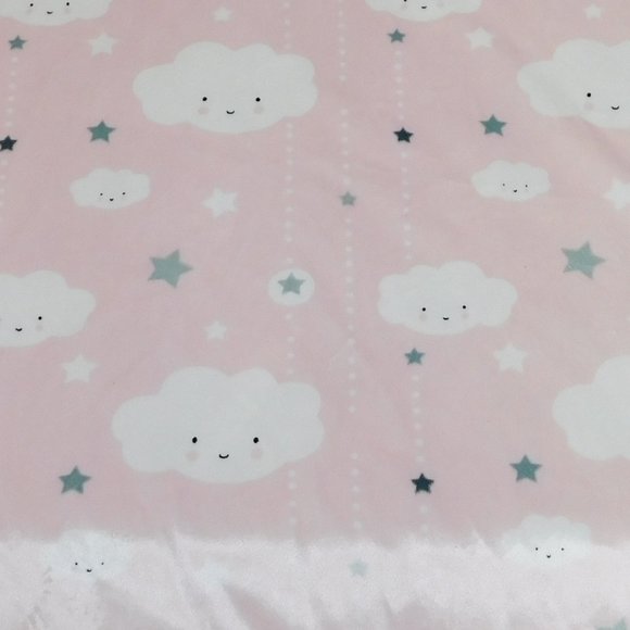 Blankets & Beyond Pink White Happy Clouds Gray Stars Baby Blanket 27" x 30" - Picture 6 of 6